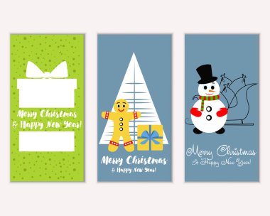 Mutlu Noeller ve mutlu yeni yıl tebrik kartları. Vektör çizim   
