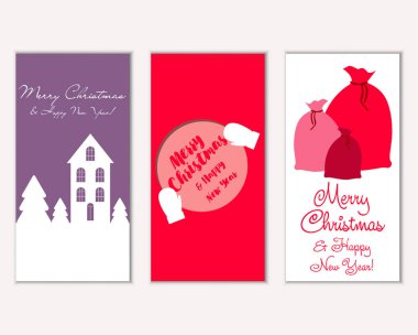 Mutlu Noeller ve mutlu yeni yıl tebrik kartları. Vektör çizim   