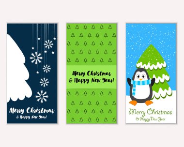 Mutlu Noeller ve mutlu yeni yıl tebrik kartları. Vektör çizim 