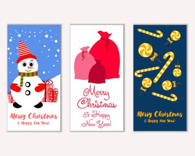 mutlu Noeller ve mutlu yeni yıl tebrik kartları vektör çizim       