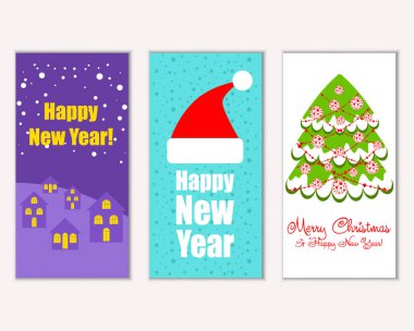 mutlu Noeller ve mutlu yeni yıl tebrik kartları vektör çizim