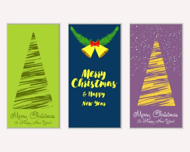 Mutlu Noeller ve mutlu yeni yıl tebrik kartları. Vektör çizim     