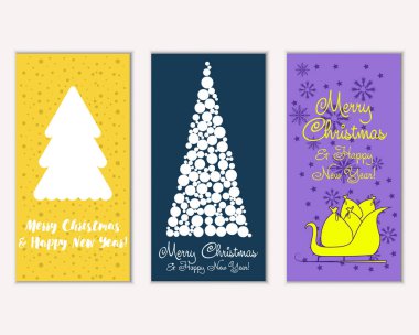 Mutlu Noeller ve mutlu yeni yıl tebrik kartları. Vektör çizim   