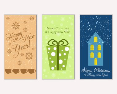 vektör çizim kış tatil tebrik kartları