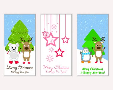 vektör çizim kış tatil tebrik kartları