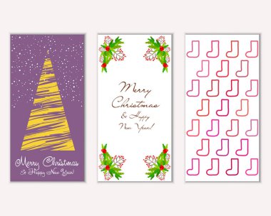 Mutlu Noeller ve mutlu yeni yıl tebrik kartları. Vektör çizim     