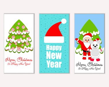 mutlu Noeller ve mutlu yeni yıl tebrik kartları vektör çizim