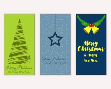Mutlu Noeller ve mutlu yeni yıl tebrik kartları. Vektör çizim   