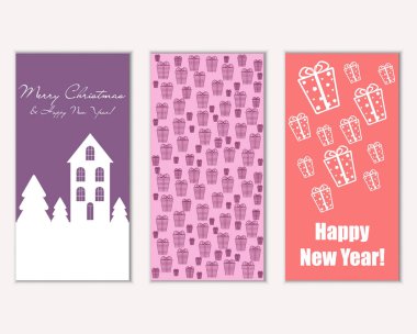 mutlu Noeller ve mutlu yeni yıl tebrik kartları vektör çizim     