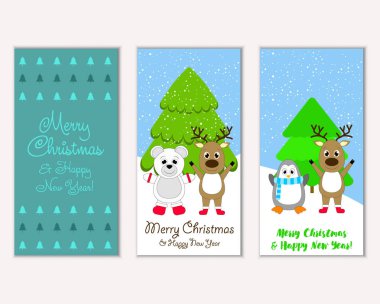 vektör çizim kış tatil tebrik kartları
