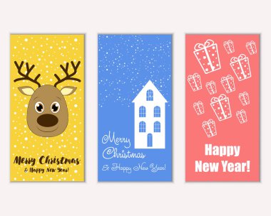 mutlu Noeller ve mutlu yeni yıl tebrik kartları vektör çizim     