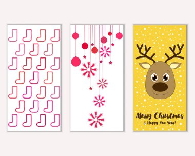 mutlu Noeller ve mutlu yeni yıl tebrik kartları vektör çizim     