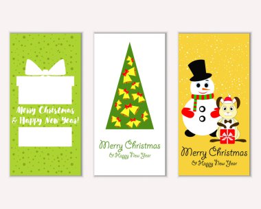 Mutlu Noeller ve mutlu yeni yıl tebrik kartları. Vektör çizim   
