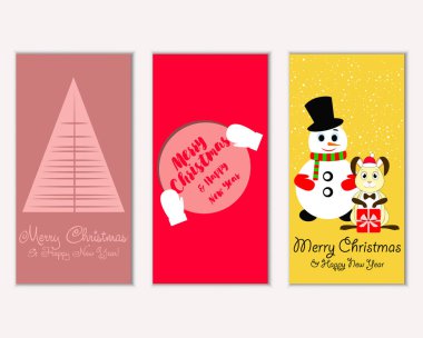 Mutlu Noeller ve mutlu yeni yıl tebrik kartları. Vektör çizim   