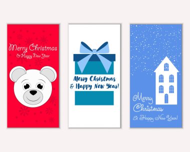 mutlu Noeller ve mutlu yeni yıl tebrik kartları vektör çizim     