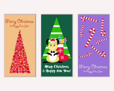 mutlu Noeller ve mutlu yeni yıl tebrik kartları vektör çizim