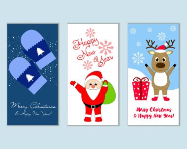 mutlu Noeller ve mutlu yeni yıl tebrik kartları vektör çizim