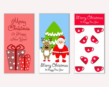 mutlu Noeller ve mutlu yeni yıl tebrik kartları vektör çizim