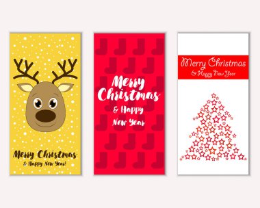 mutlu Noeller ve mutlu yeni yıl tebrik kartları vektör çizim