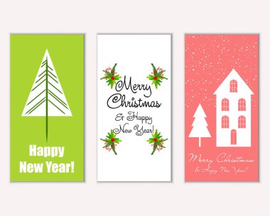 mutlu Noeller ve mutlu yeni yıl tebrik kartları vektör çizim