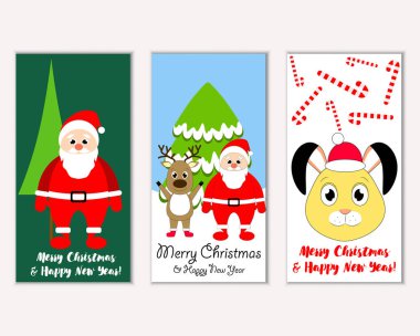 mutlu Noeller ve mutlu yeni yıl tebrik kartları vektör çizim       
