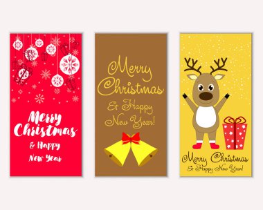 Mutlu Noeller ve mutlu yeni yıl tebrik kartları. Vektör çizim   