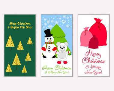 mutlu Noeller ve mutlu yeni yıl tebrik kartları vektör çizim       