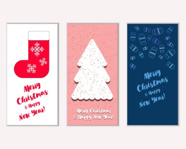mutlu Noeller ve mutlu yeni yıl tebrik kartları vektör çizim       