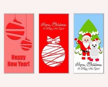 mutlu Noeller ve mutlu yeni yıl tebrik kartları vektör çizim
