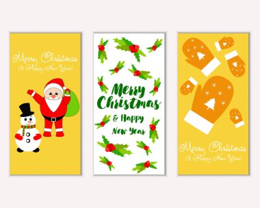 mutlu Noeller ve mutlu yeni yıl tebrik kartları vektör çizim       