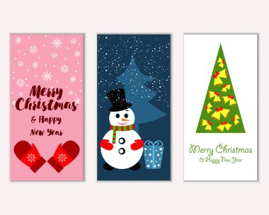 Mutlu Noeller ve mutlu yeni yıl tebrik kartları. Vektör çizim   