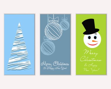 Renkli Noel kartları yılbaşı süsleri ve kardan adam vektör çizim ile