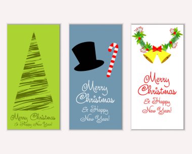 Mutlu Noeller ve mutlu yeni yıl tebrik kartları. Vektör çizim   