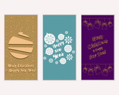 Mutlu Noeller ve mutlu yeni yıl tebrik kartları. Vektör çizim     