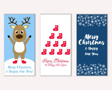 mutlu Noeller ve mutlu yeni yıl tebrik kartları vektör çizim