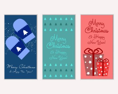 Mutlu Noeller ve mutlu yeni yıl tebrik kartları. Vektör çizim   