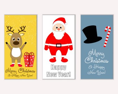 mutlu Noeller ve mutlu yeni yıl tebrik kartları vektör çizim       