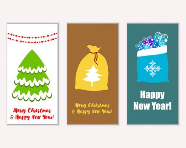 Mutlu Noeller ve mutlu yeni yıl tebrik kartları. Vektör çizim 