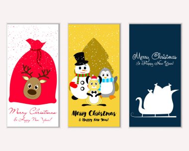 mutlu Noeller ve mutlu yeni yıl tebrik kartları vektör çizim     