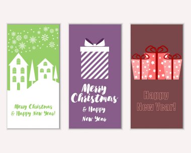 mutlu Noeller ve mutlu yeni yıl tebrik kartları vektör çizim      