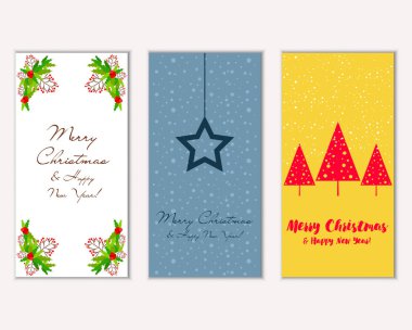 Mutlu Noeller ve mutlu yeni yıl tebrik kartları. Vektör çizim     