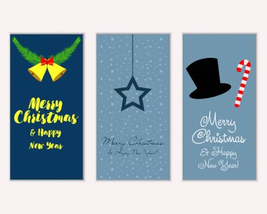 Mutlu Noeller ve mutlu yeni yıl tebrik kartları. Vektör çizim   