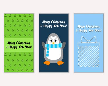 Mutlu Noeller ve mutlu yeni yıl tebrik kartları. Vektör çizim   