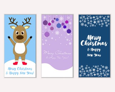 Mutlu Noeller ve mutlu yeni yıl tebrik kartları. Vektör çizim       