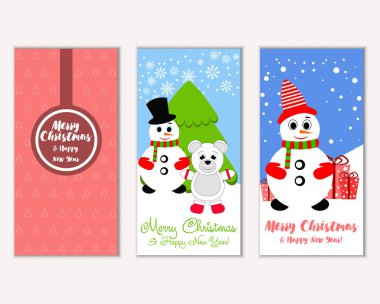 mutlu Noeller ve mutlu yeni yıl tebrik kartları vektör çizim       