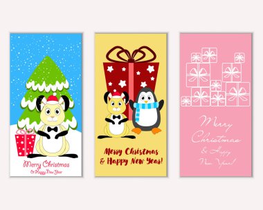 Mutlu Noeller ve mutlu yeni yıl tebrik kartları. Vektör çizim 
