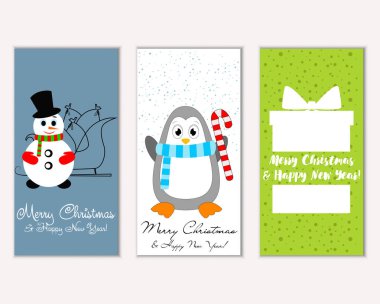 Mutlu Noeller ve mutlu yeni yıl tebrik kartları. Vektör çizim   