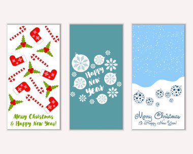 Mutlu Noeller ve mutlu yeni yıl tebrik kartları. Vektör çizim     