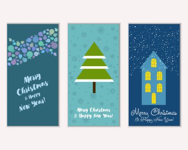 vektör çizim kış tatil tebrik kartları