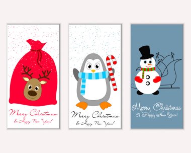 Mutlu Noeller ve mutlu yeni yıl tebrik kartları. Vektör çizim   